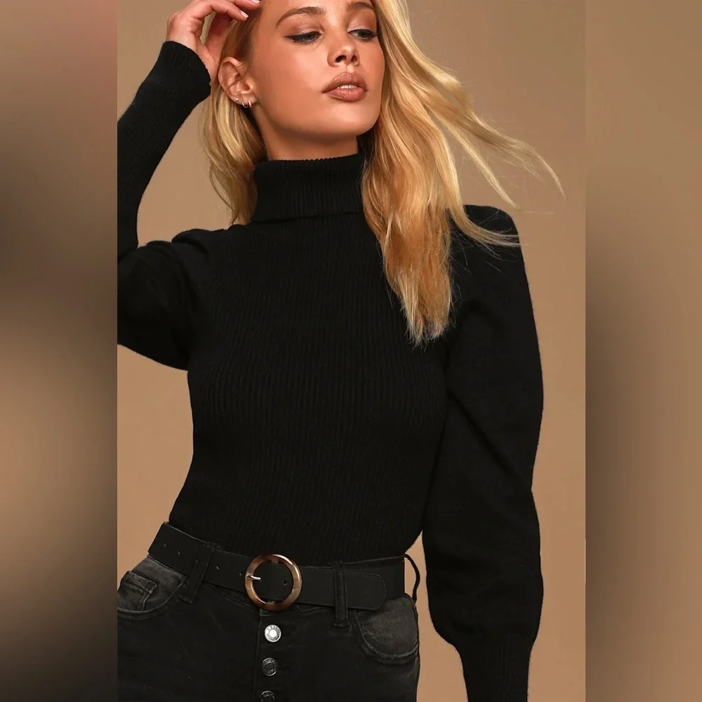NWT Lulu’s You Know The Drill Black Turtleneck Sweater Top Black